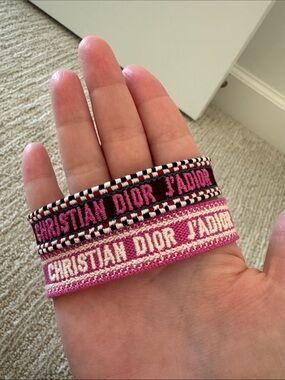Dior Pink and Black Woven Friendship Bracelet Set